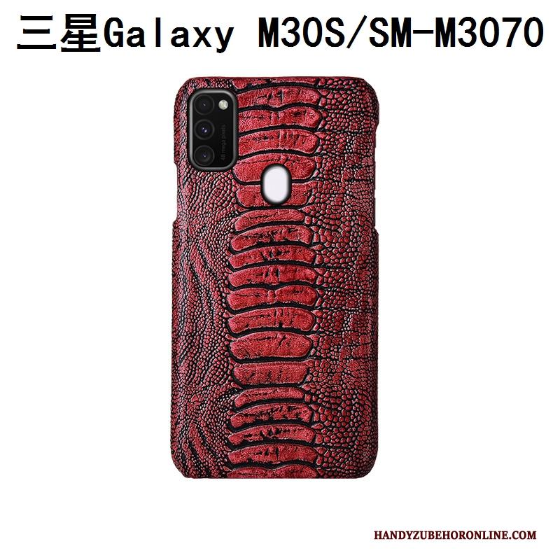 Samsung Galaxy M30s Ster Echt Leer Mobiele Telefoon Bescherming Hoesje Blauw Pas