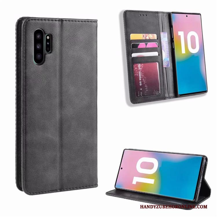 Samsung Galaxy Note 10+ Hoesje Patroon Zwart Vintage Bedrijf Anti-fall Bescherming Magneet Sluit