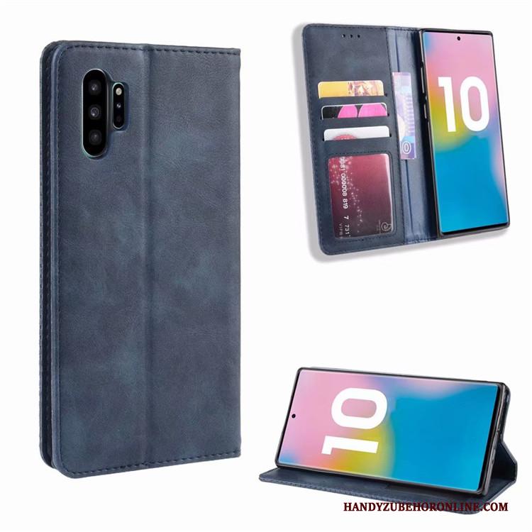 Samsung Galaxy Note 10+ Hoesje Patroon Zwart Vintage Bedrijf Anti-fall Bescherming Magneet Sluit