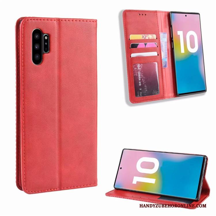 Samsung Galaxy Note 10+ Hoesje Patroon Zwart Vintage Bedrijf Anti-fall Bescherming Magneet Sluit