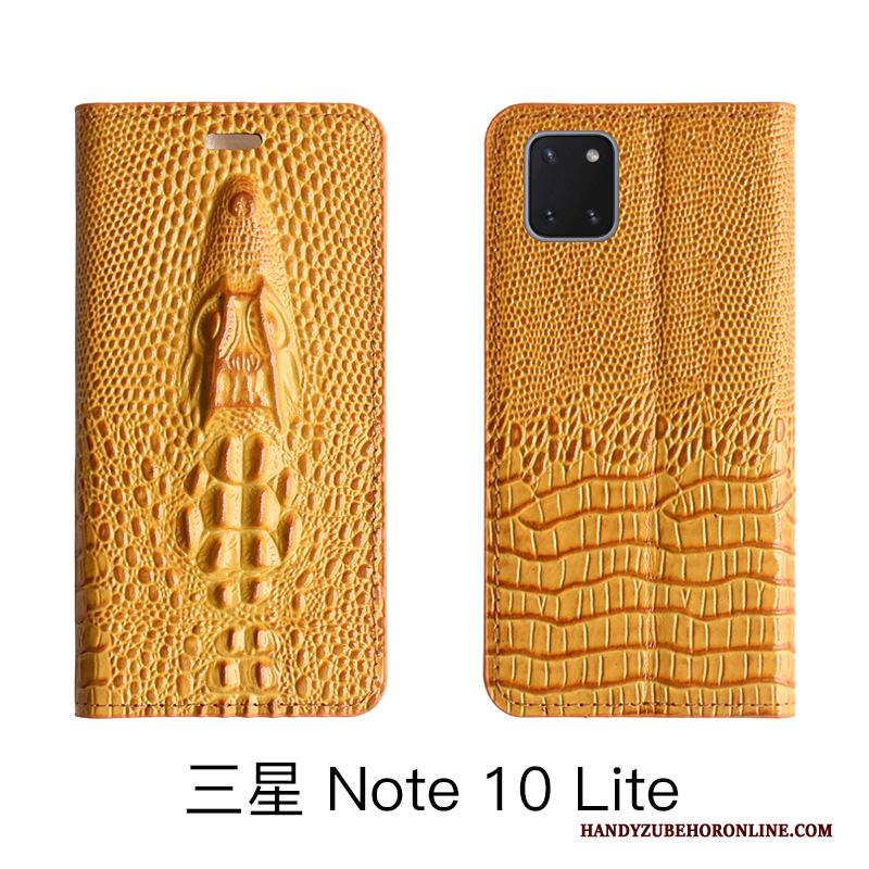 Samsung Galaxy Note 10 Lite All Inclusive Hoesje Telefoon Geel Echt Leer High End Koe Ster
