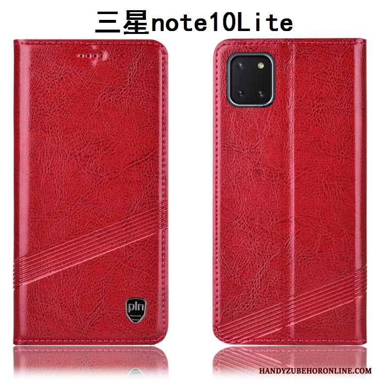 Samsung Galaxy Note 10 Lite Hoesje All Inclusive Folio Anti-fall Hoes Ster Rood Leren Etui