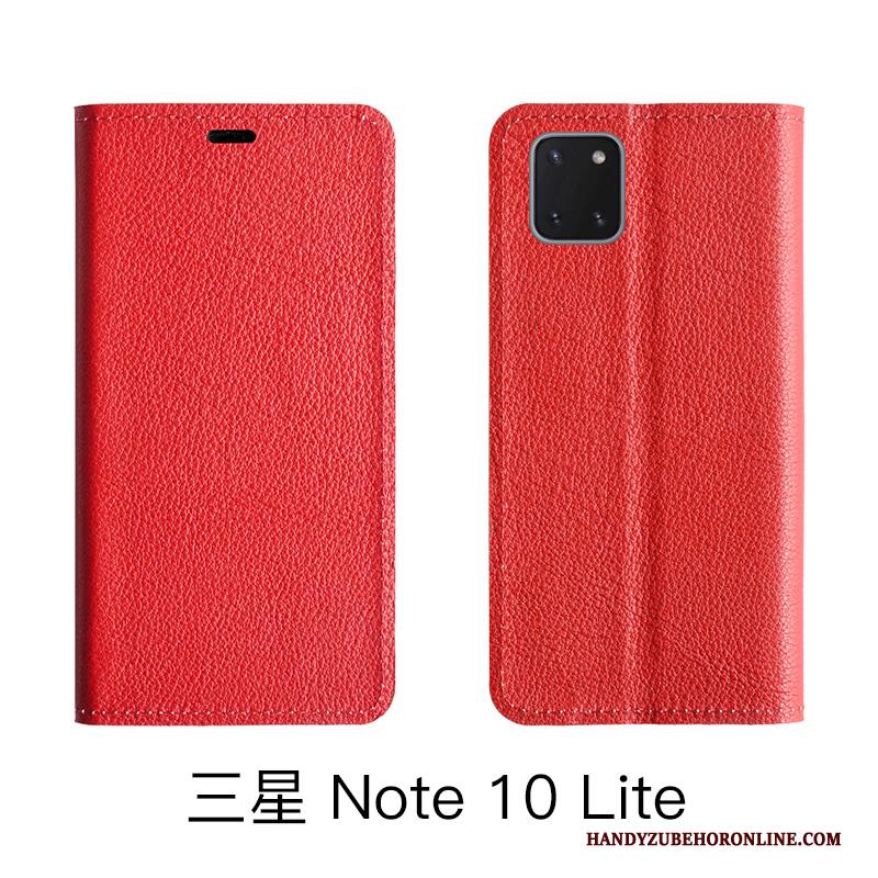 Samsung Galaxy Note 10 Lite Hoesje Folio Echt Leer Leren Etui Hoes Koe Patroon Rood