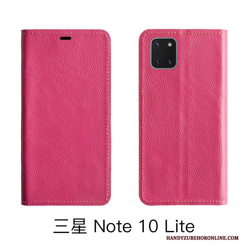 Samsung Galaxy Note 10 Lite Hoesje Folio Echt Leer Leren Etui Hoes Koe Patroon Rood