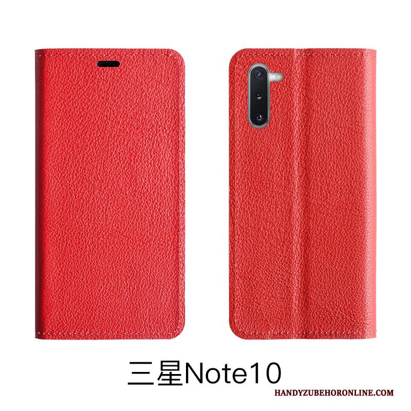 Samsung Galaxy Note 10 Lite Hoesje Folio Echt Leer Leren Etui Hoes Koe Patroon Rood