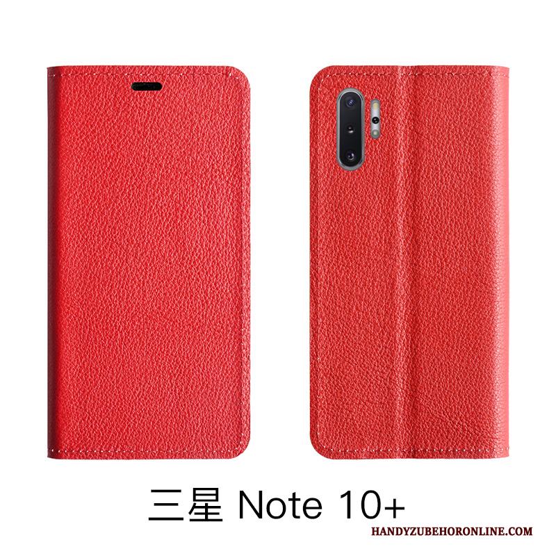 Samsung Galaxy Note 10 Lite Hoesje Folio Echt Leer Leren Etui Hoes Koe Patroon Rood