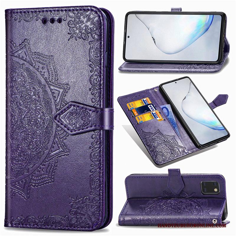 Samsung Galaxy Note 10 Lite Reliëf Hoesje Telefoon Ster Effen Kleur Bescherming Folio Leren Etui
