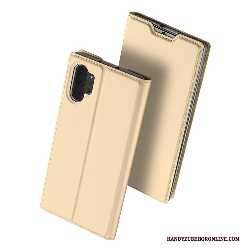 Samsung Galaxy Note 10+ Ster Hoesje Telefoon Folio Goud Leren Etui Kaart