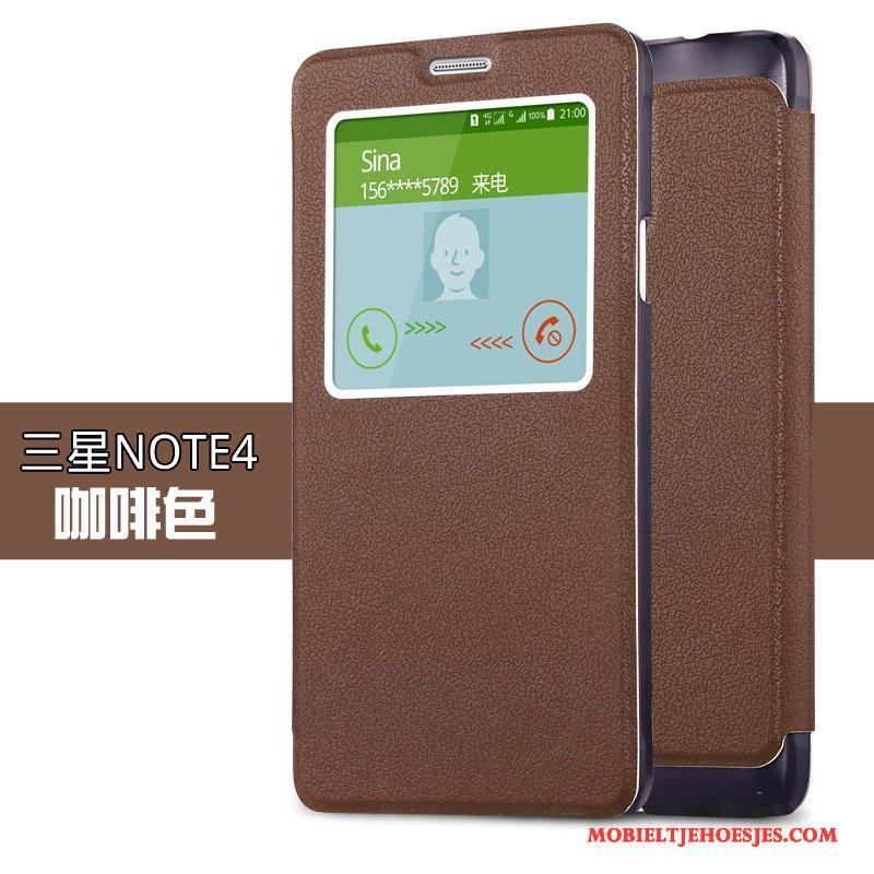 Samsung Galaxy Note 4 Hoesje Folio Trend Bescherming Ster Leren Etui Dun