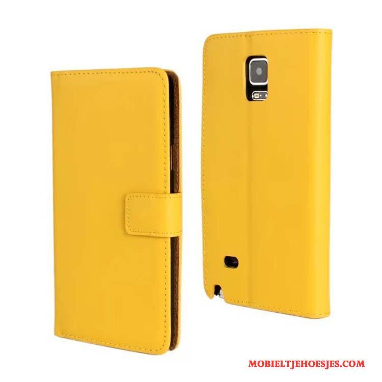 Samsung Galaxy Note 4 Hoesje Leren Etui Geel Ster Bescherming Mobiele Telefoon Echt Leer Hoes