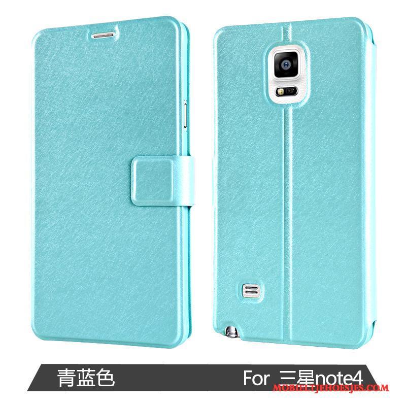 Samsung Galaxy Note 4 Hoesje Telefoon Anti-fall Leren Etui Mobiele Telefoon Clamshell Ster Blauw