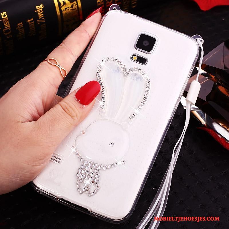 Samsung Galaxy Note 4 Hoesje Telefoon Hanger Wit Ster Met Strass Doorzichtig Bescherming