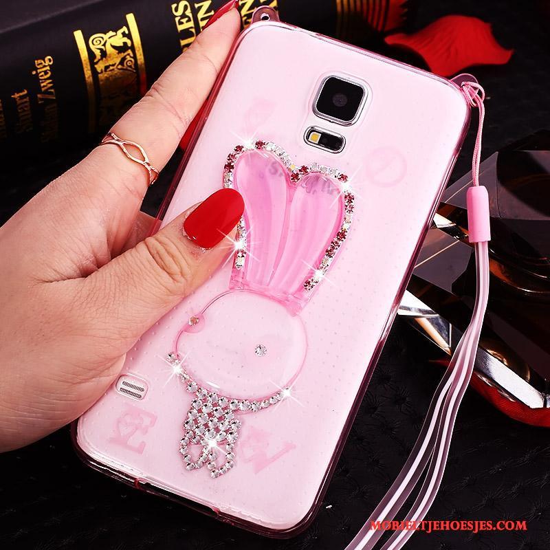 Samsung Galaxy Note 4 Hoesje Telefoon Hanger Wit Ster Met Strass Doorzichtig Bescherming