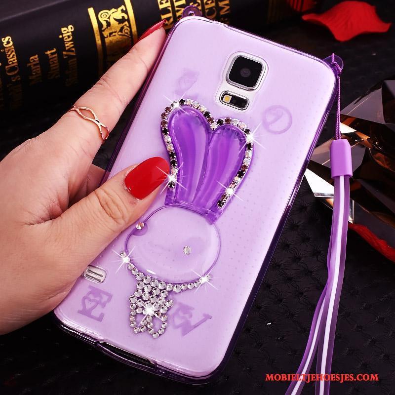 Samsung Galaxy Note 4 Hoesje Telefoon Hanger Wit Ster Met Strass Doorzichtig Bescherming