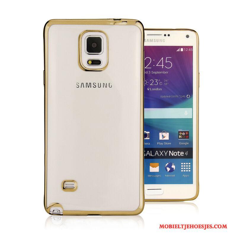 Samsung Galaxy Note 4 Siliconen Doorzichtig Anti-fall Goud Plating Bescherming Hoesje Telefoon