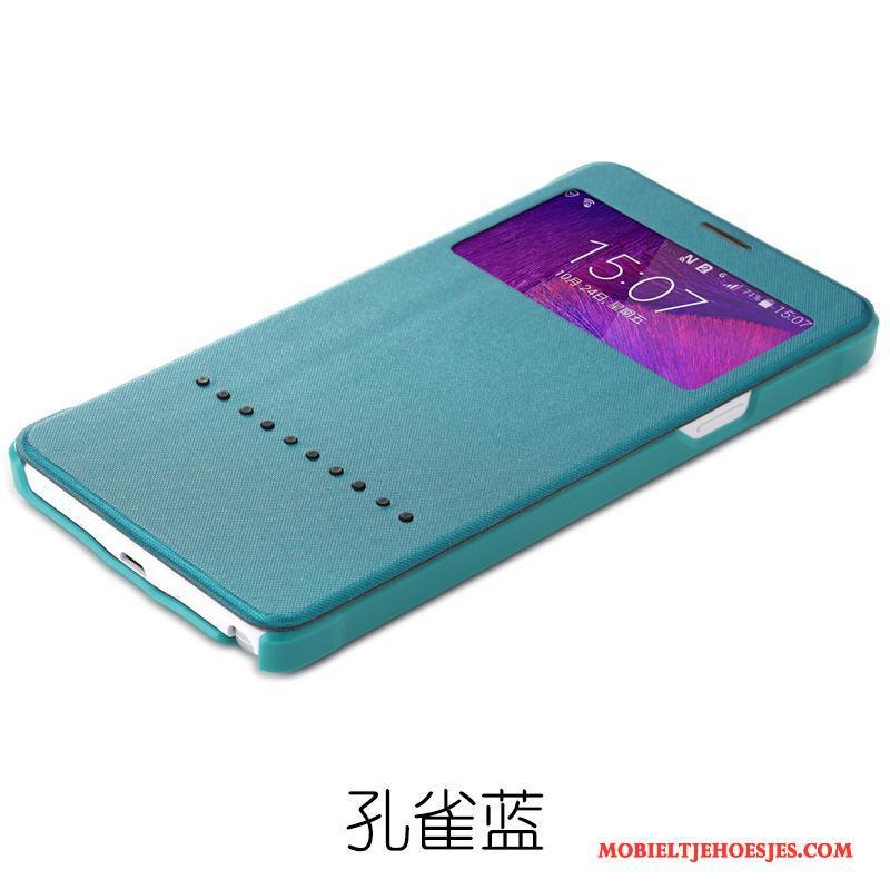 Samsung Galaxy Note 4 Windows Hoes Hoesje Telefoon Folio Bescherming Leren Etui Blauw