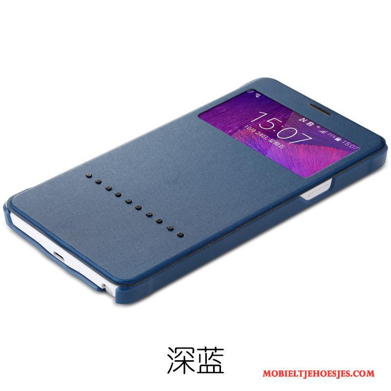 Samsung Galaxy Note 4 Windows Hoes Hoesje Telefoon Folio Bescherming Leren Etui Blauw