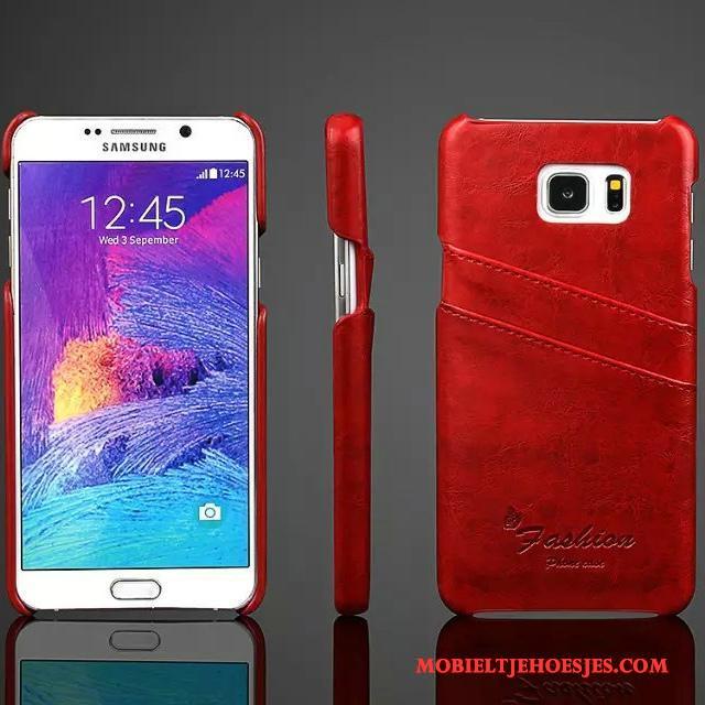 Samsung Galaxy Note 5 Hoesje Kaart Leren Etui Rood Bescherming Mobiele Telefoon Ster Hoes