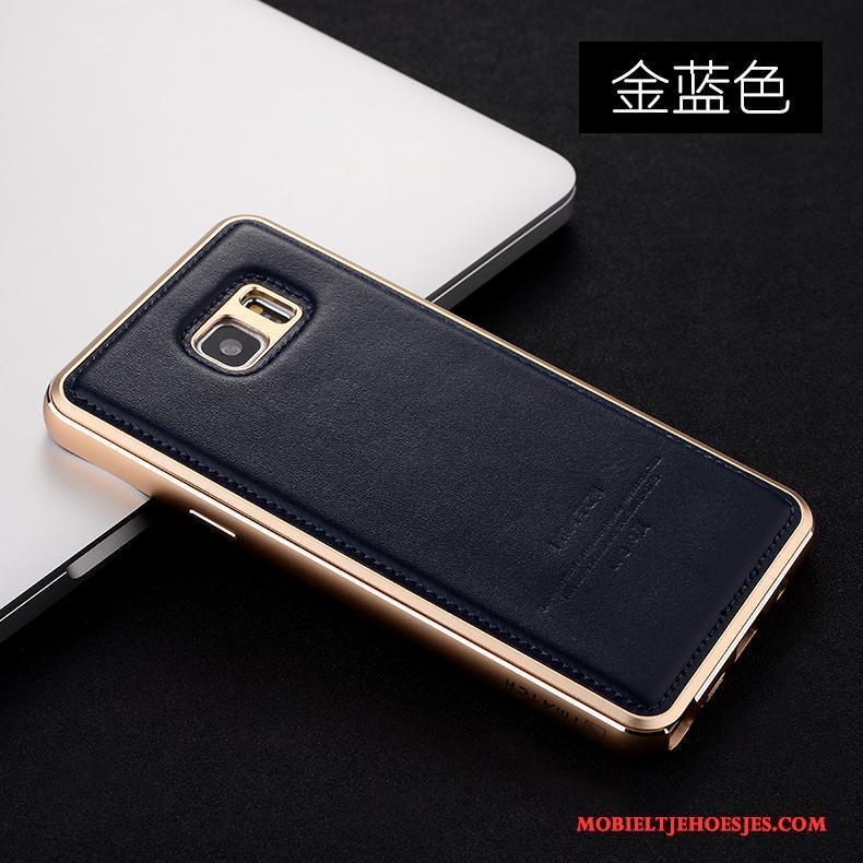 Samsung Galaxy Note 5 Hoesje Zilver Echt Leer Anti-fall Ster Metaal Hoes Mobiele Telefoon