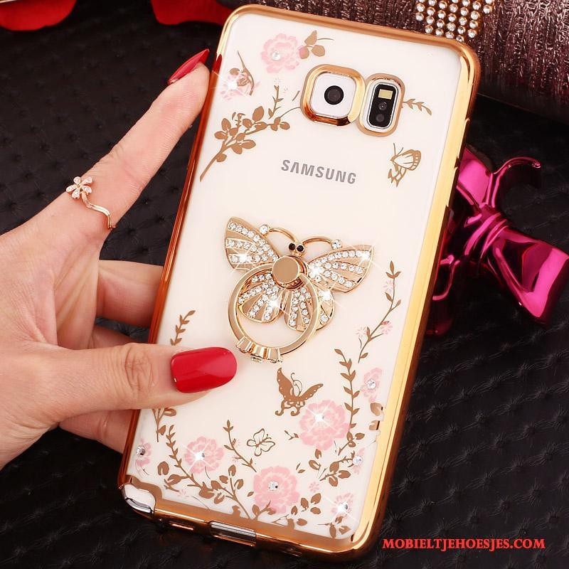 Samsung Galaxy Note 5 Ring Ondersteuning Hoesje Bescherming Rose Goud Ster Met Strass