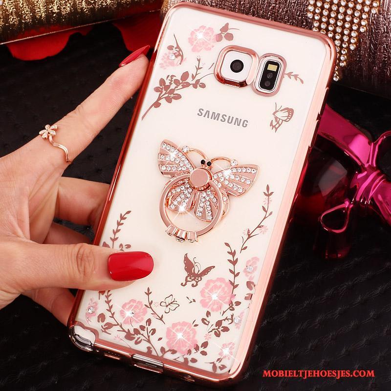 Samsung Galaxy Note 5 Ring Ondersteuning Hoesje Bescherming Rose Goud Ster Met Strass