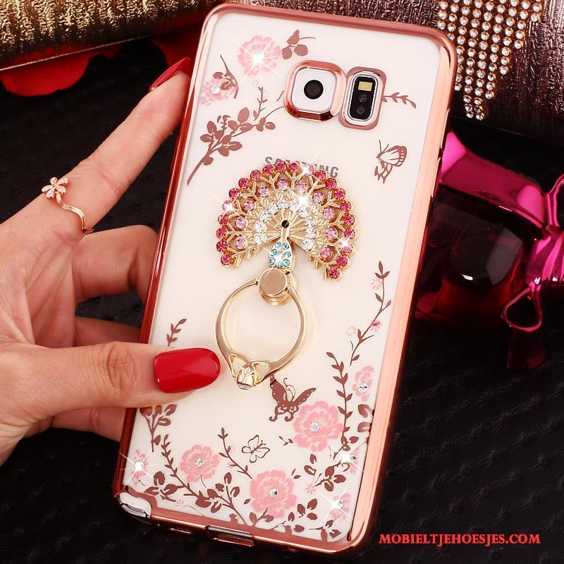 Samsung Galaxy Note 5 Ring Ondersteuning Hoesje Bescherming Rose Goud Ster Met Strass