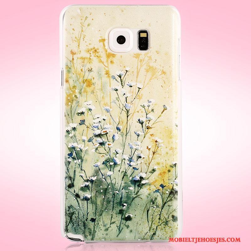 Samsung Galaxy Note 5 Schrobben Bloemen Geel Geschilderd Ster Hoes Hoesje Telefoon