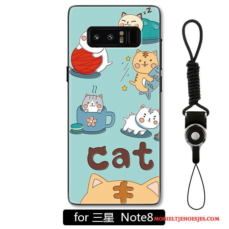 Samsung Galaxy Note 8 Hanger Mooie Kat Anti-fall Lichtblauw Hoesje Telefoon Spotprent