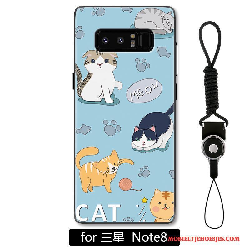 Samsung Galaxy Note 8 Hanger Mooie Kat Anti-fall Lichtblauw Hoesje Telefoon Spotprent