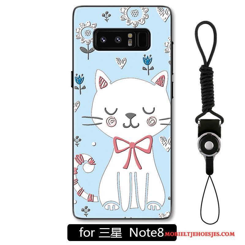 Samsung Galaxy Note 8 Hanger Mooie Kat Anti-fall Lichtblauw Hoesje Telefoon Spotprent