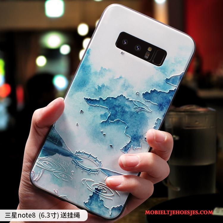 Samsung Galaxy Note 8 Hoes All Inclusive Chinese Stijl Anti-fall Blauw Scheppend Hoesje Telefoon