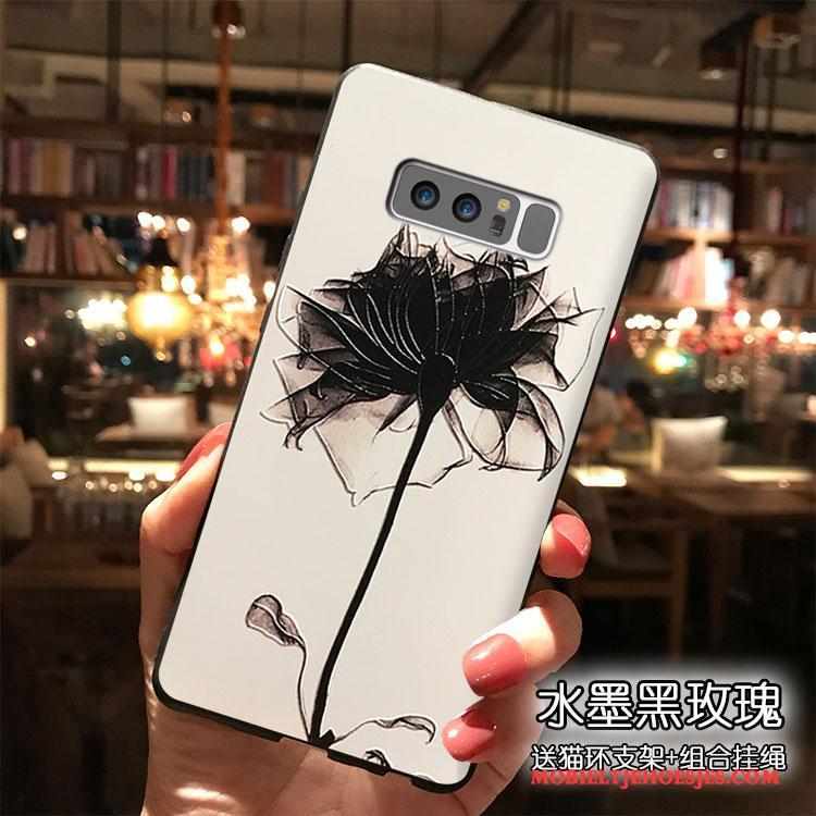 Samsung Galaxy Note 8 Wit Hanger Hoes Hoesje Telefoon Bloemen Siliconen Trend