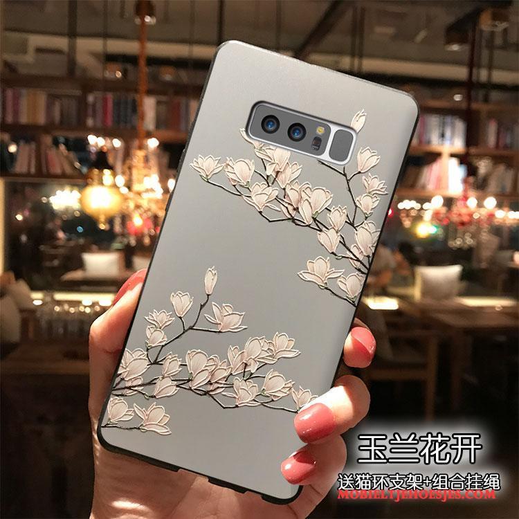 Samsung Galaxy Note 8 Wit Hanger Hoes Hoesje Telefoon Bloemen Siliconen Trend