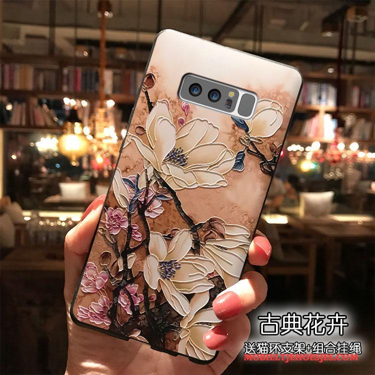 Samsung Galaxy Note 8 Wit Hanger Hoes Hoesje Telefoon Bloemen Siliconen Trend