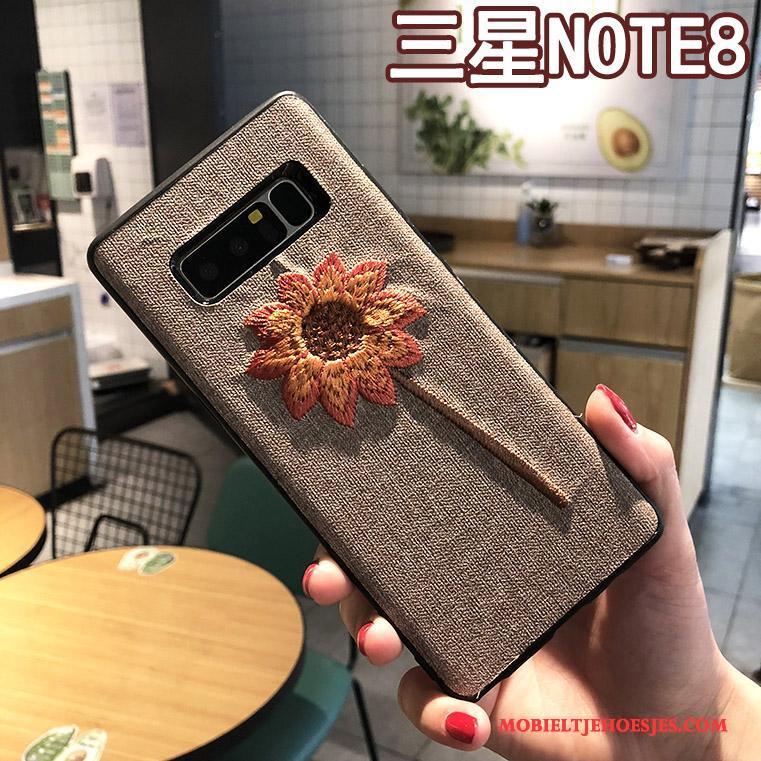 Samsung Galaxy Note 8 Zwart Borduurwerk Hoesje Grijs Telefoon Ster Bescherming