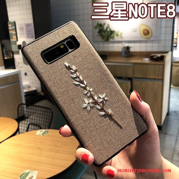 Samsung Galaxy Note 8 Zwart Borduurwerk Hoesje Grijs Telefoon Ster Bescherming