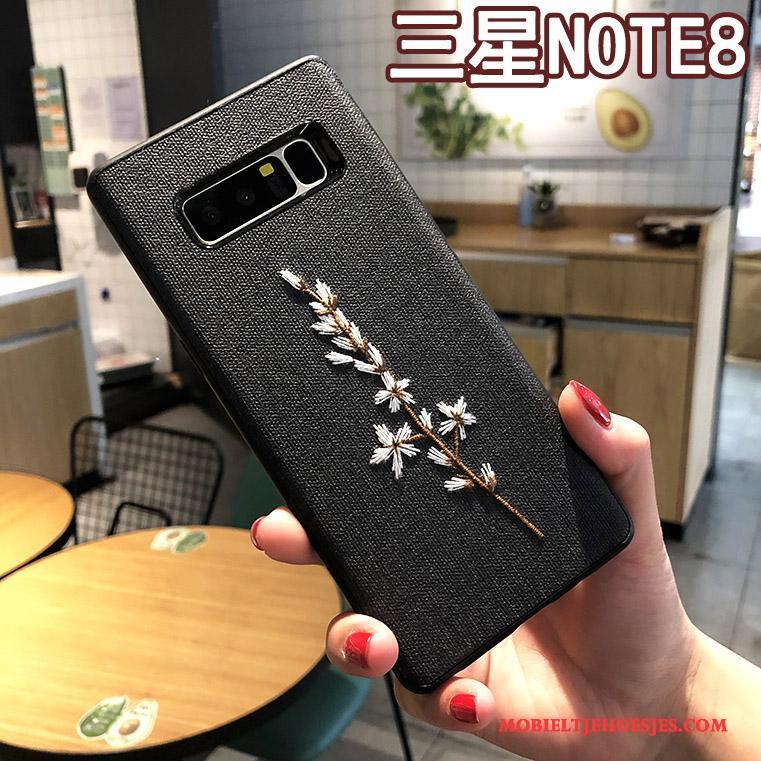 Samsung Galaxy Note 8 Zwart Borduurwerk Hoesje Grijs Telefoon Ster Bescherming