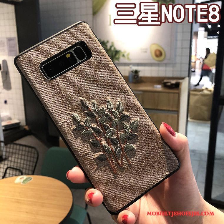 Samsung Galaxy Note 8 Zwart Borduurwerk Hoesje Grijs Telefoon Ster Bescherming