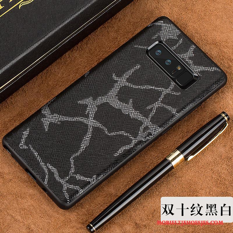Samsung Galaxy Note 8 Zwart Luxe Hoesje Telefoon Elegante Hard Ster Echt Leer
