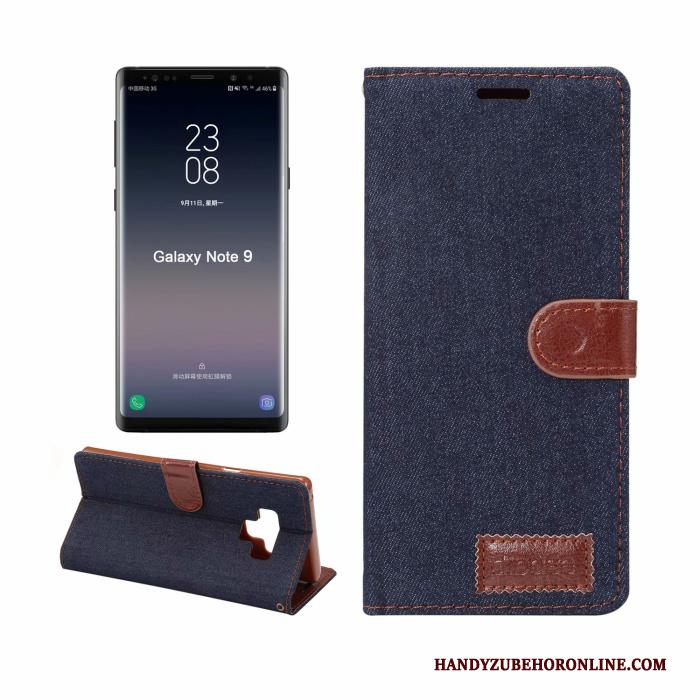 Samsung Galaxy Note 9 Hoesje Bedrijf Mobiele Telefoon Denim Blauw Leren Etui Folio Ster
