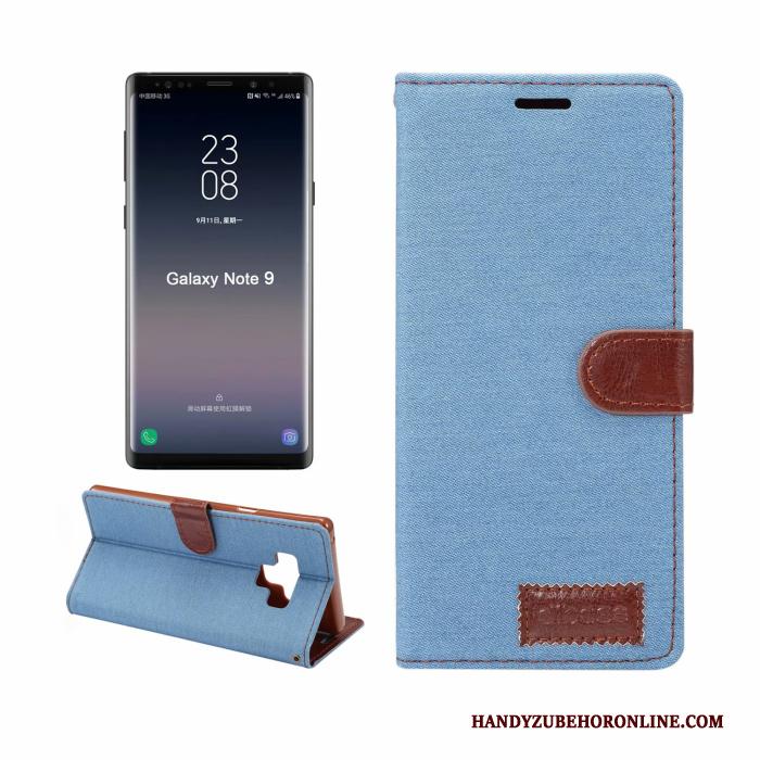 Samsung Galaxy Note 9 Hoesje Bedrijf Mobiele Telefoon Denim Blauw Leren Etui Folio Ster