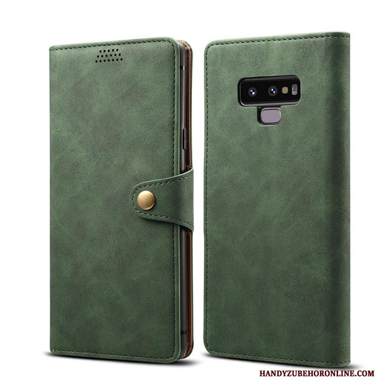 Samsung Galaxy Note 9 Hoesje Clamshell Leren Etui Ster Hoes Groen Anti-fall Zacht