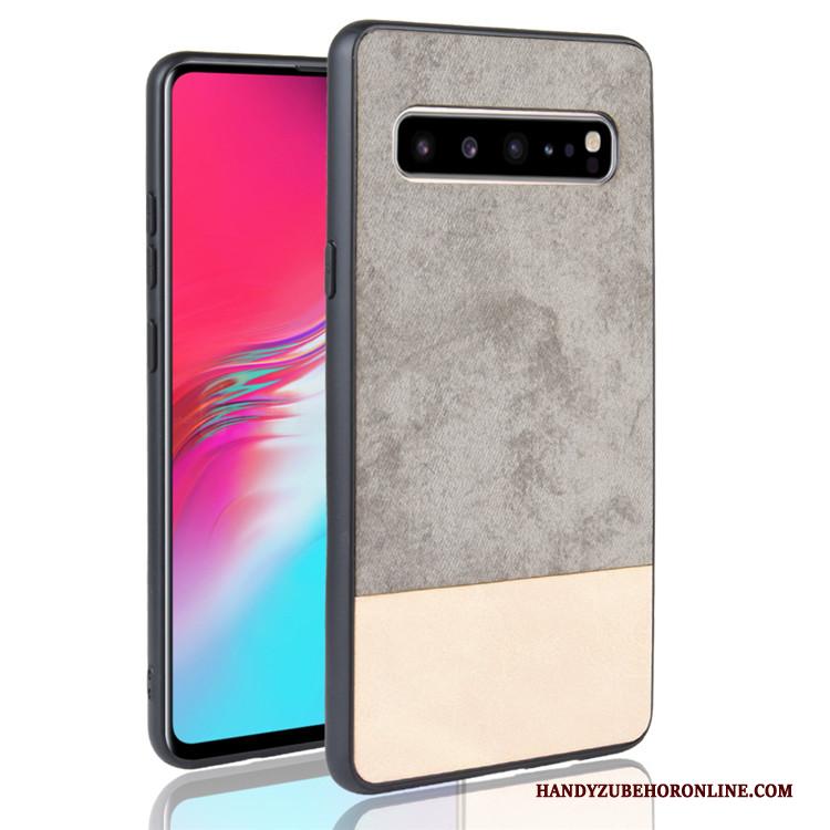 Samsung Galaxy S10 5g Hoesje Denim Ster Gemengde Kleuren Hoes Leer Bescherming Zwart