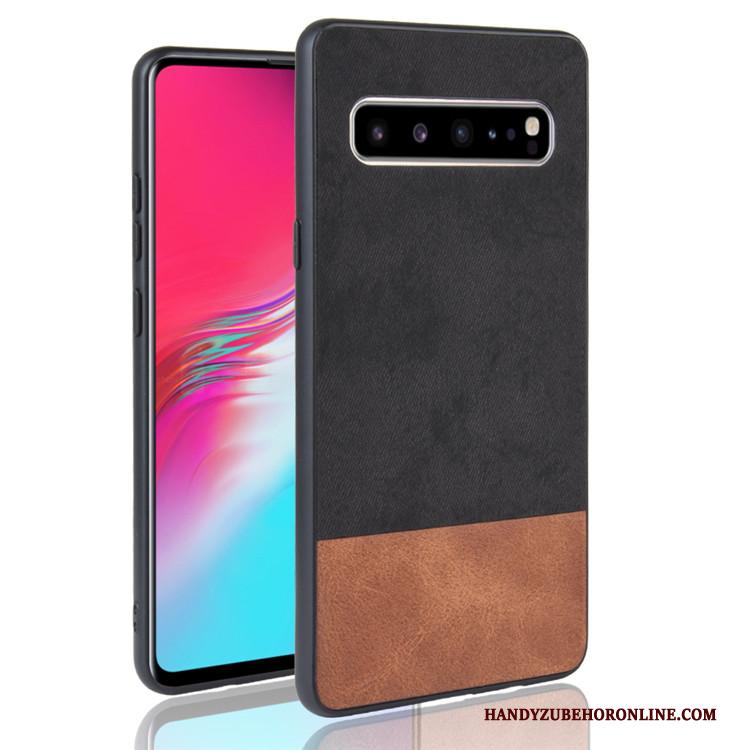 Samsung Galaxy S10 5g Hoesje Denim Ster Gemengde Kleuren Hoes Leer Bescherming Zwart