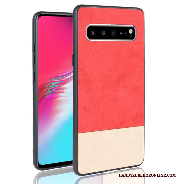 Samsung Galaxy S10 5g Hoesje Denim Ster Gemengde Kleuren Hoes Leer Bescherming Zwart