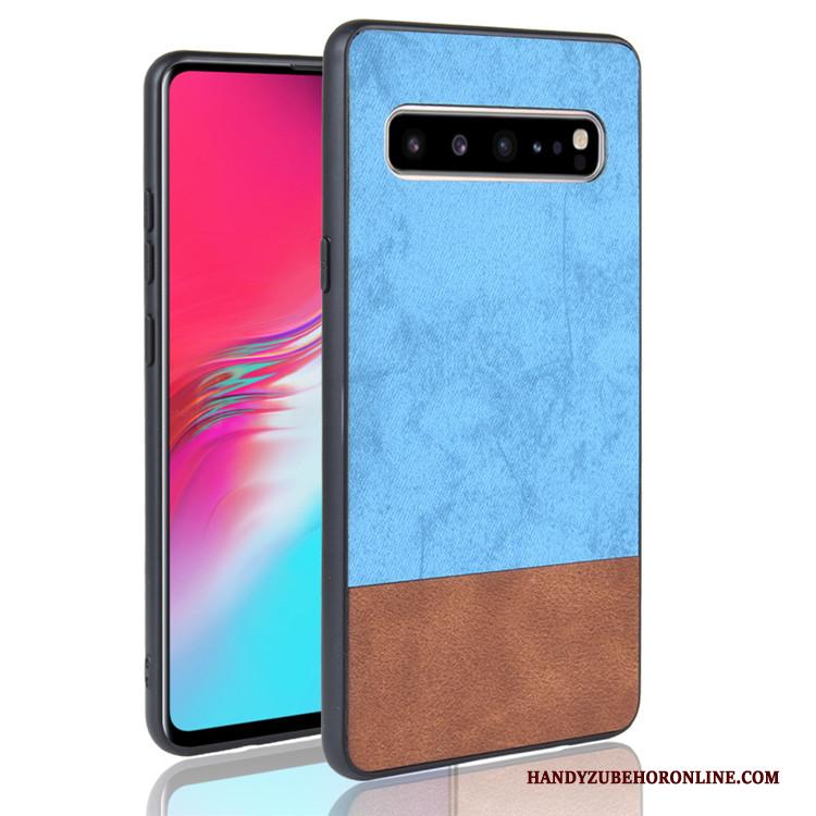 Samsung Galaxy S10 5g Hoesje Denim Ster Gemengde Kleuren Hoes Leer Bescherming Zwart