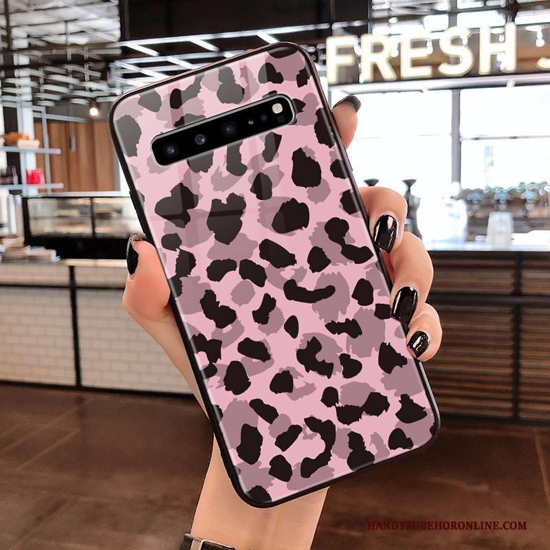 Samsung Galaxy S10 5g Hoesje Glas Ster Luipaard Net Red Hoes Trend Roze