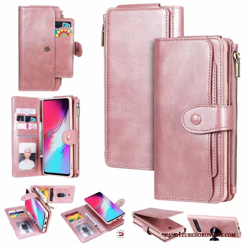 Samsung Galaxy S10 5g Rood Leren Etui Hoesje Telefoon Ster Bescherming Vintage