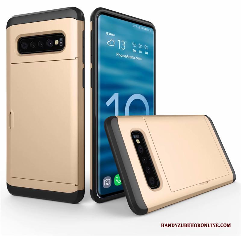 Samsung Galaxy S10+ Bescherming Anti-fall Ster Goud Hoes Kaart Tas Hoesje Telefoon