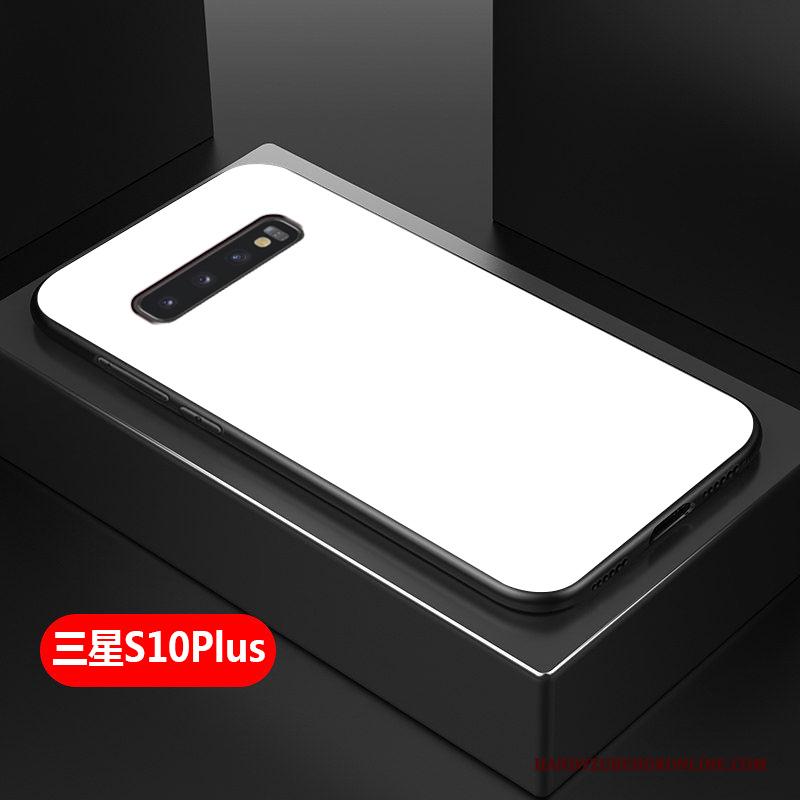 Samsung Galaxy S10+ Bescherming Effen Kleur Wit Anti-fall Hoesje Glas Siliconen